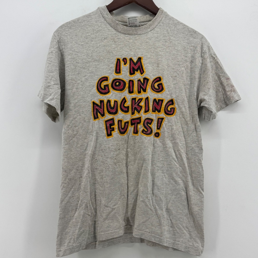 Vintage Im Going Nucking Futs Graphic T-Shirt Heather Gray Single Stitch Medium